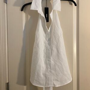 Fashion Nova White Halter Button-Front Top